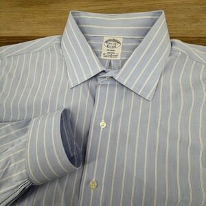 Brooks Brothers Shirt Mens 16.5 34 Stripe Blue White Regent Non Iron Cotton